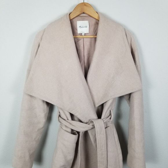 Madewell Delancey Blush Wool Blend Belted Coat Size Medium F4887 - Picture 8 of 14